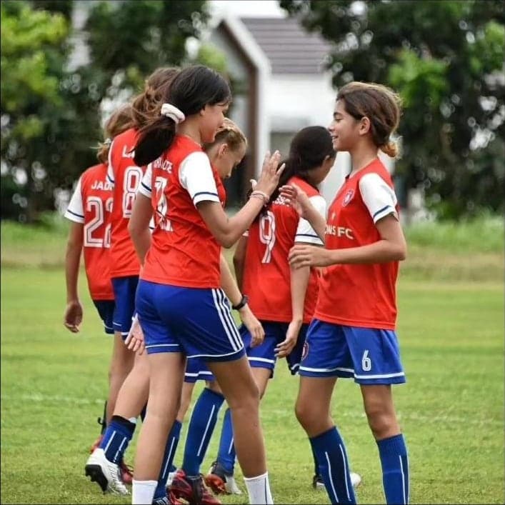 Lions FC players talking to each other on the pitch during a match